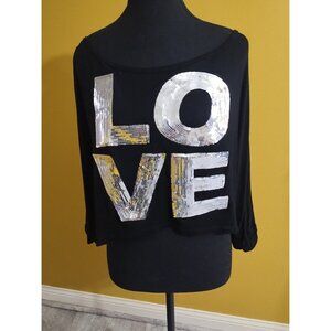 VTG Y2K Geri C. Long Sleeve Boat Neck Sequins "LOVE" Shirt M